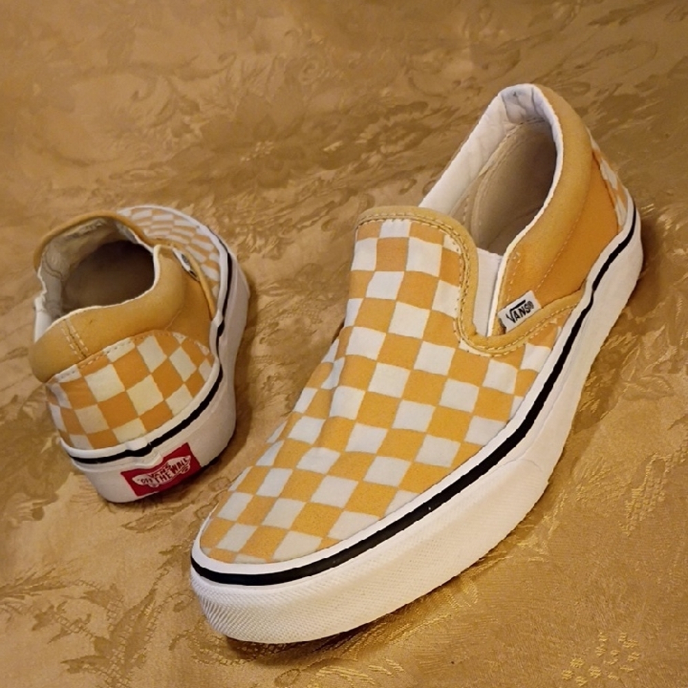 VANS Slip-On Mustard Checkerboard  Shoes Women's 7.5 Men's 6.0